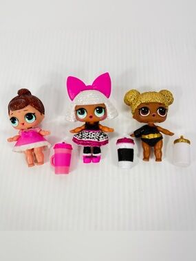 LOL Surprise! Tots Glitter Series Fancy Diva Queen Bee 3 Doll Lot w/ Bottle MGA